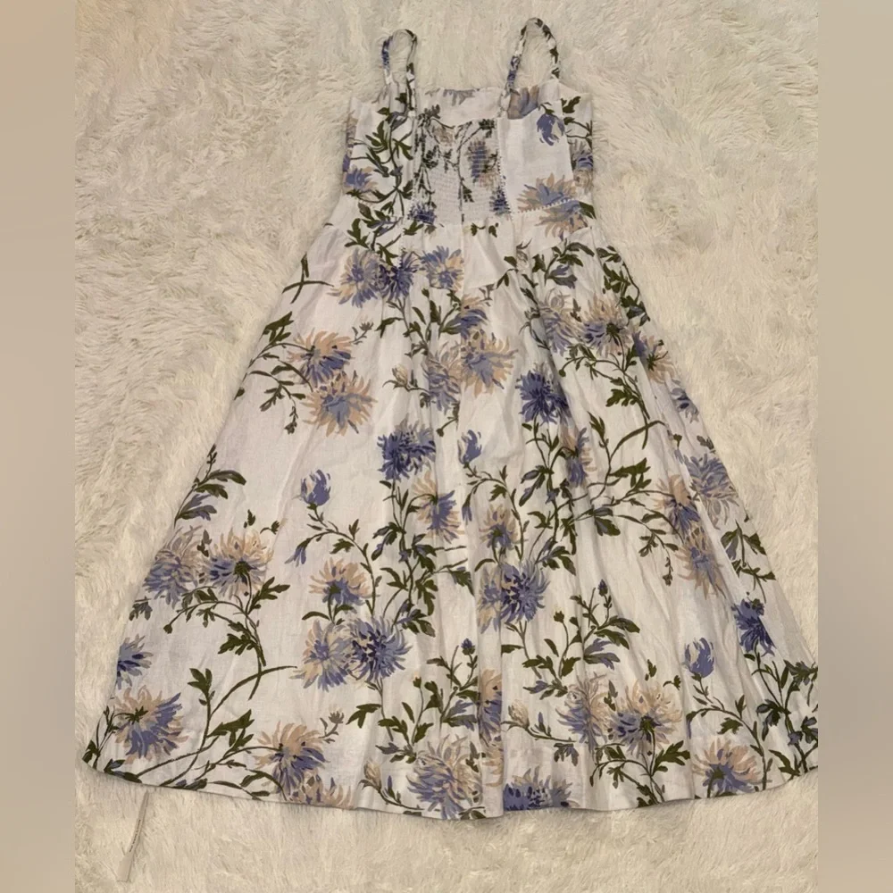 New Reformation Katarin Floral Linen A-Line Serenity Print Midi-Dress sz 12 - Picture 6 of 9